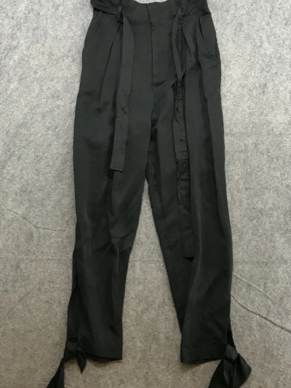 Black Pleated Tie-Waist Pants